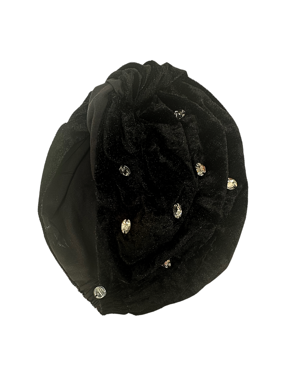 Düz Renk Taş Detaylı Kadife Esnek Şapka